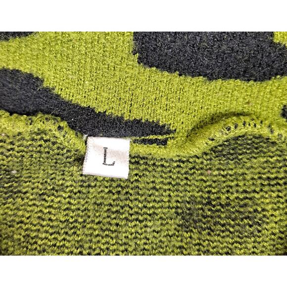 Women's Large Sweater Lime Green/Black Leopard Print Quarter Zip Neckline - Picture 6 of 11
